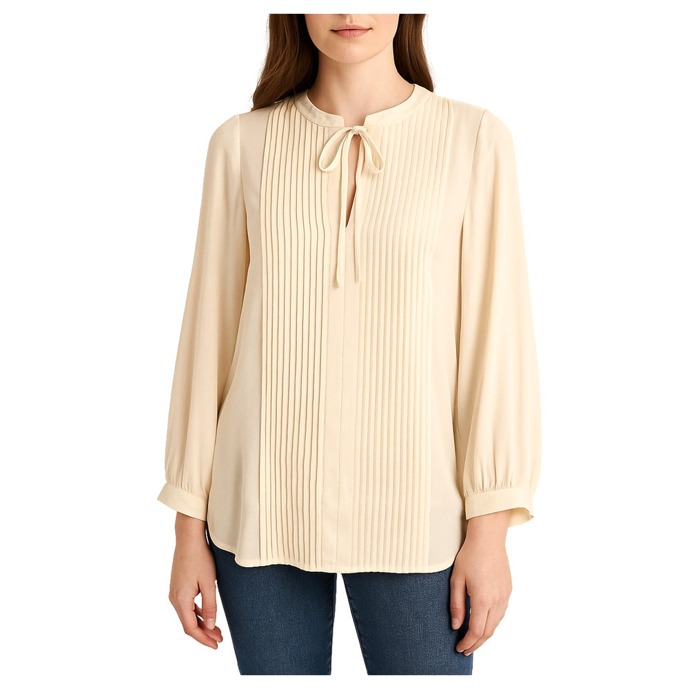 Lucky‎ Brand Top Women's L Ivory Pin Tuck Peasant Cottagecore Prairie Romantic